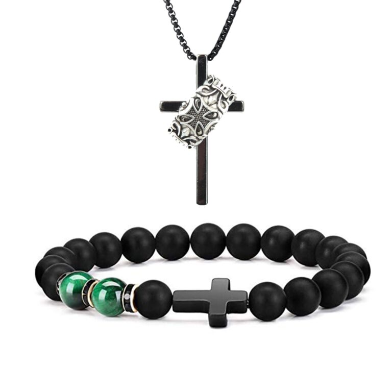 Cross pendant necklace and beaded bracelet with cross charm