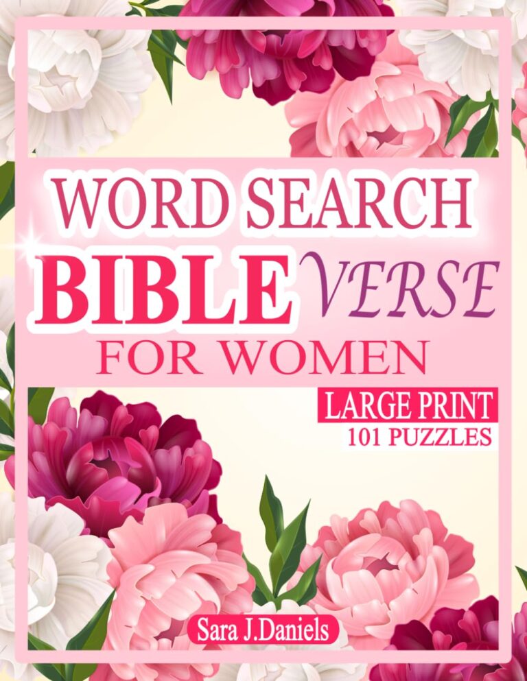 Word search book cover with floral design and Bible verse theme