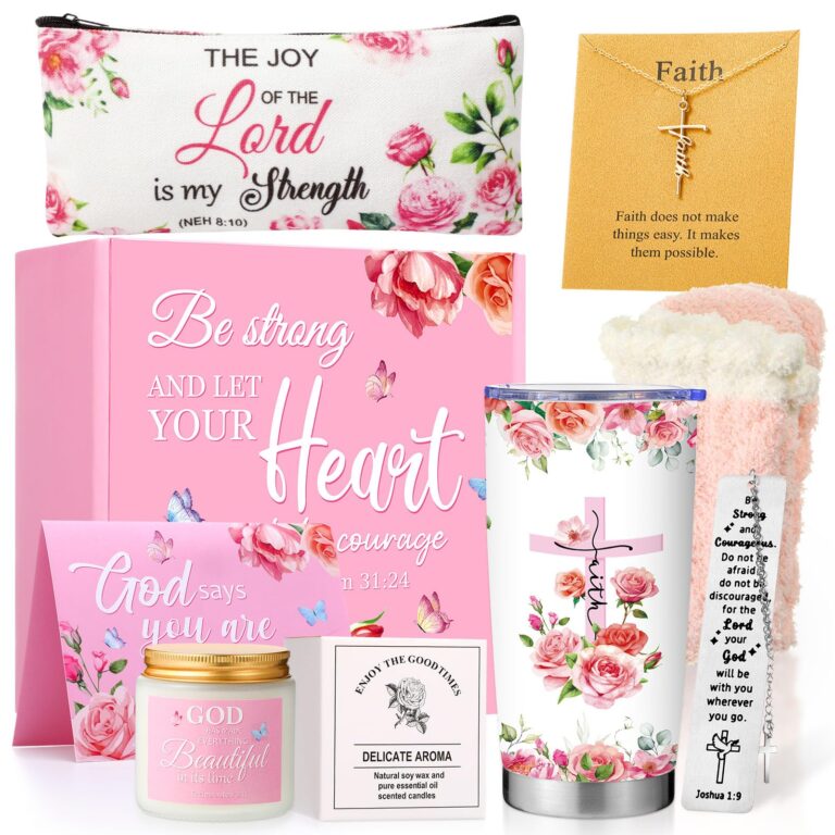 Gift set with floral designs, faith-based quotes, and a cross necklace
