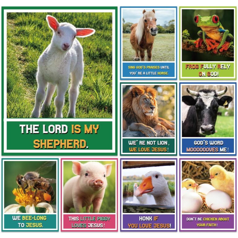 Collection of animal images with religious messages and colorful borders