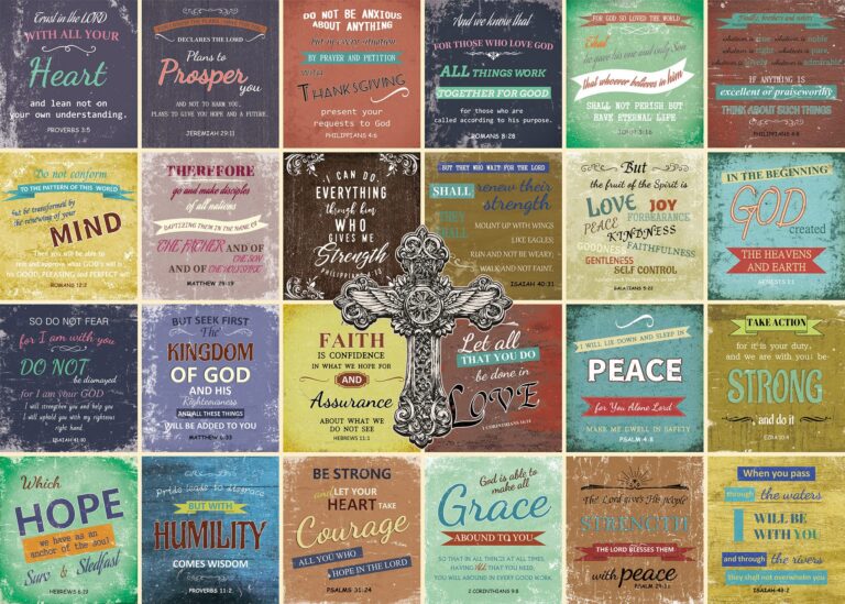 Collection of inspirational Christian quotes and Bible verses on colorful backgrounds