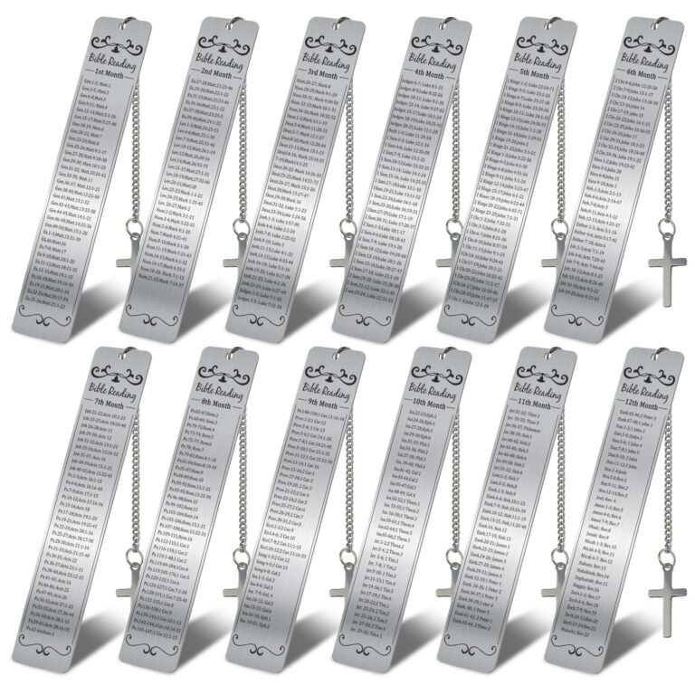 Bookmarks with Bible reading lists for each month, with cross pendants