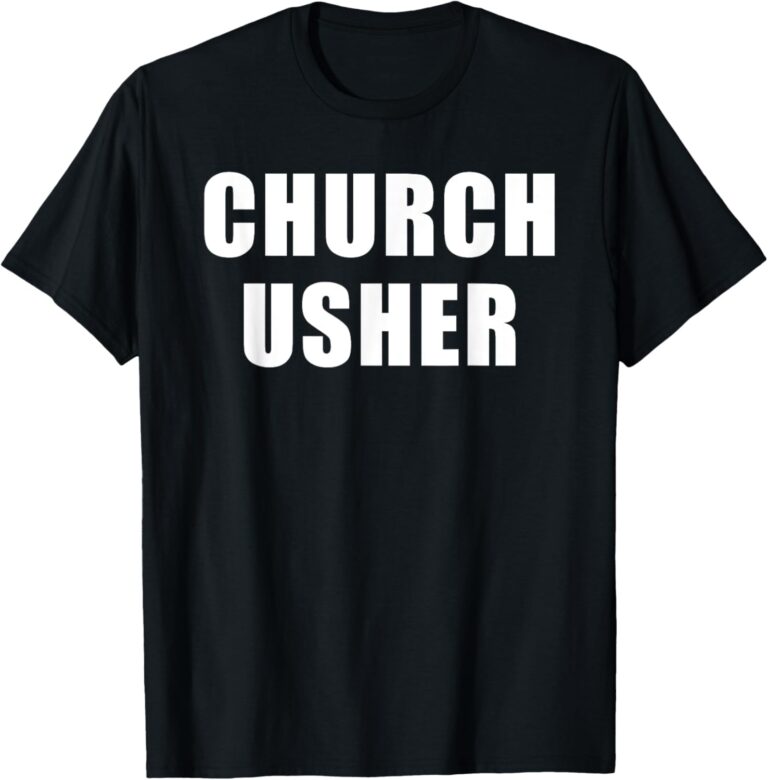 Black t-shirt with the words "CHURCH USHER" in bold white letters