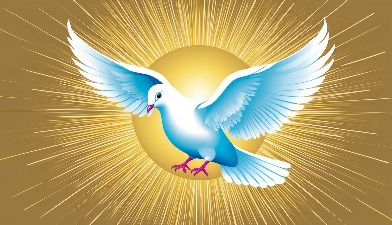 A dove with radiant light emanating from its form, surrounded by a halo of glowing rays