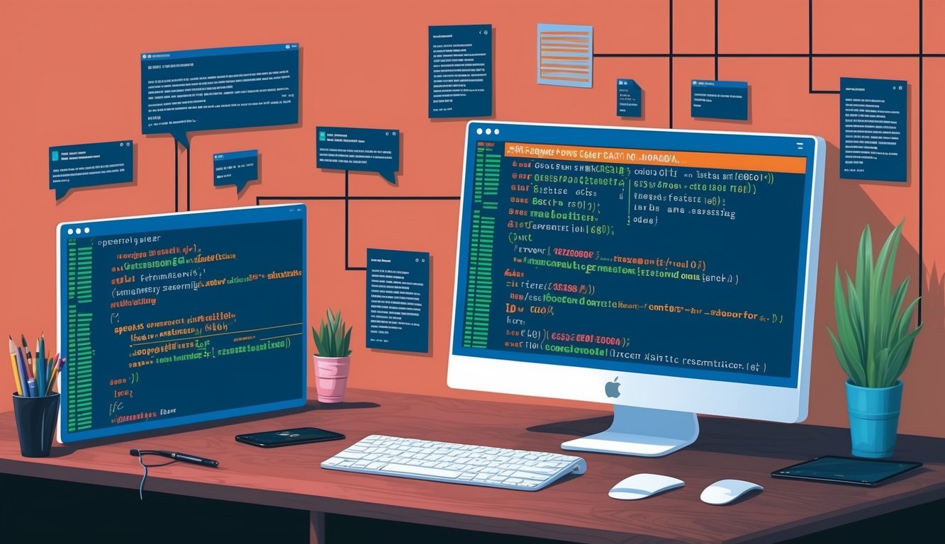 A computer screen displaying complex code with various error messages