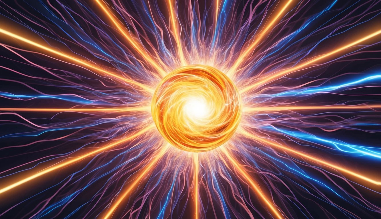 A glowing, swirling mass of energy emanates from a central point, radiating power and potential