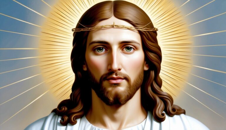 Portrait of Jesus with a halo and crown of thorns