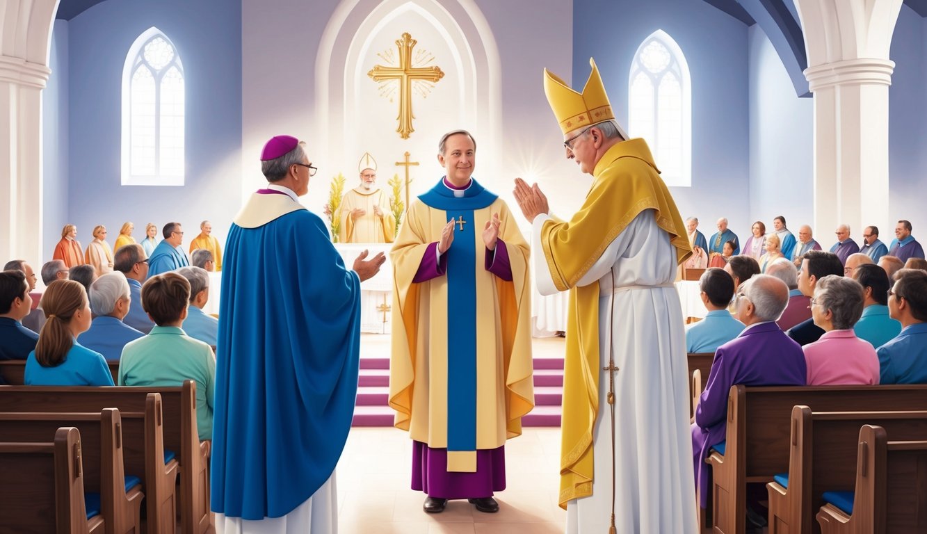 A deacon stands before a congregation, receiving a blessing from a bishop.</p><p>The church is filled with light and the air is filled with a sense of reverence and solemnity