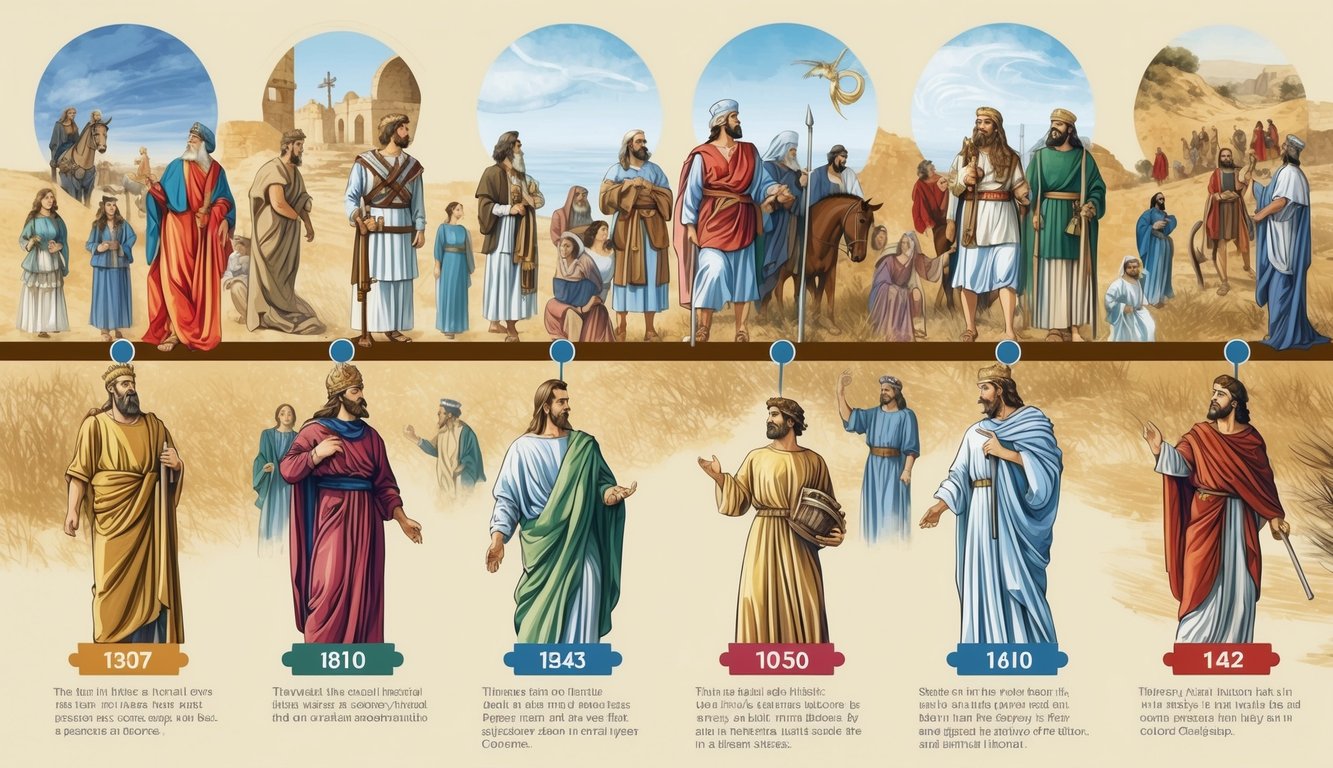 A timeline of historical events and biblical stories arranged in a linear fashion