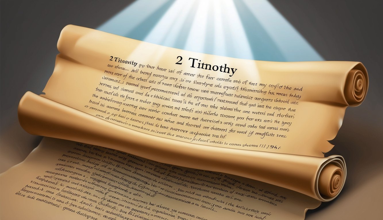 A scroll of parchment unfurls, revealing the words of 2 Timothy.</p><p>A beam of light illuminates the ancient text, symbolizing its enduring impact