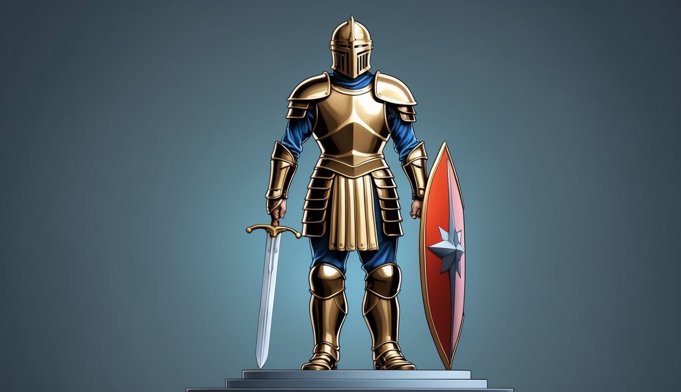 A suit of armor stands tall, adorned with the Helmet of Salvation, Breastplate of Righteousness, Belt of Truth, Shoes of Peace, Shield of Faith, and Sword of the Spirit