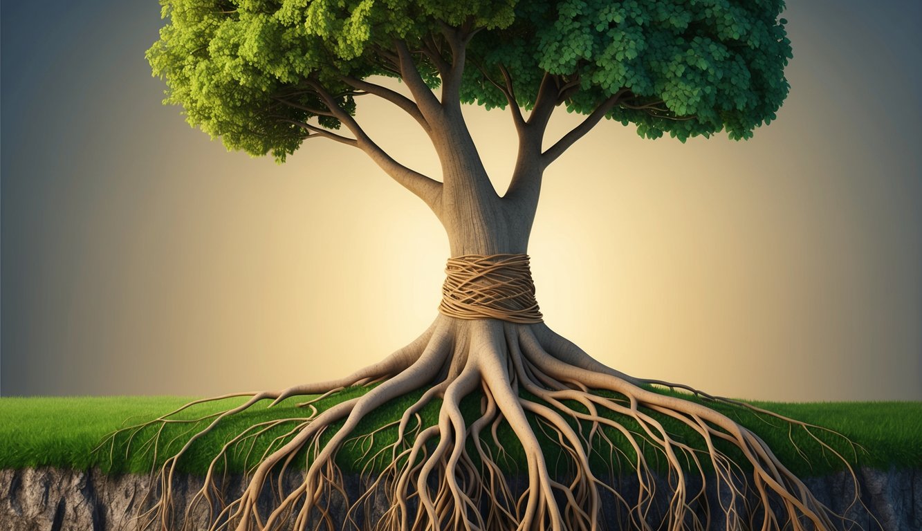 A tree with strong roots intertwined with another, symbolizing the unbreakable bond of faithfulness in relationships