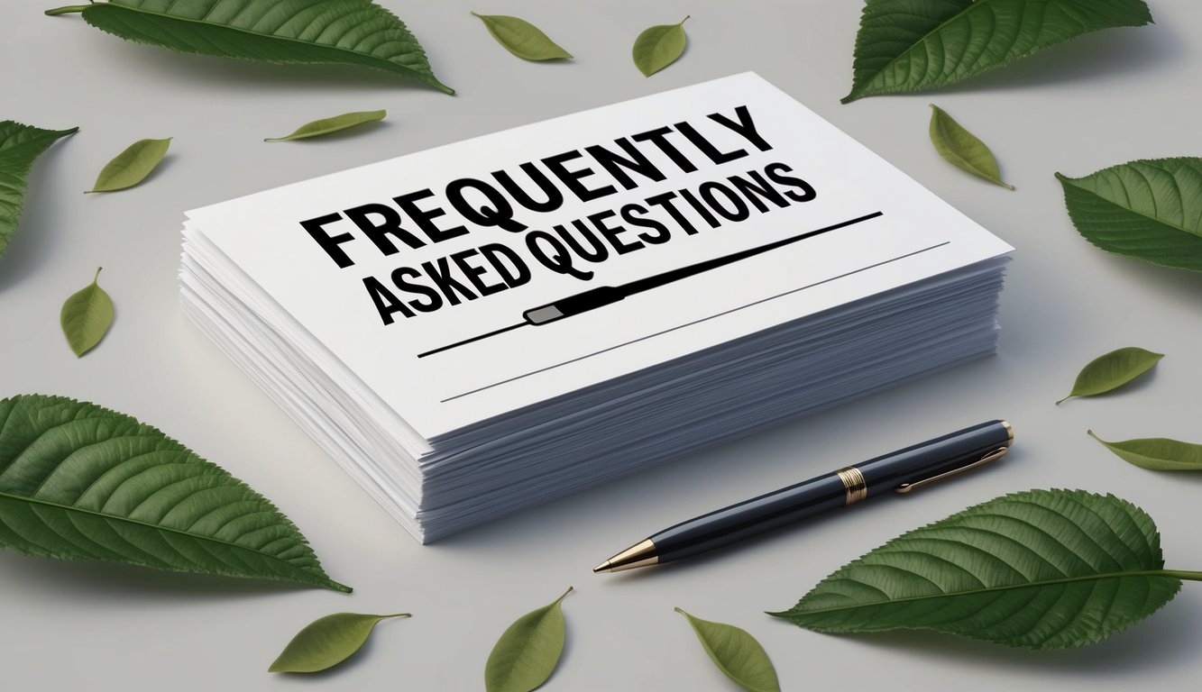 A stack of papers with "Frequently Asked Questions" on top, surrounded by scattered apostasia leaves and a pen