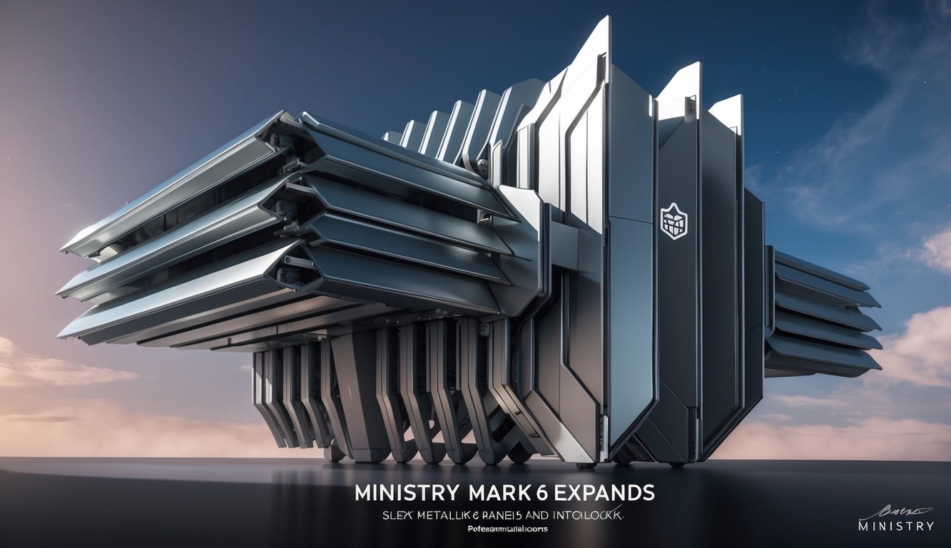 The Ministry mark 6 expands, with sleek metallic panels unfolding and interlocking to form a larger structure