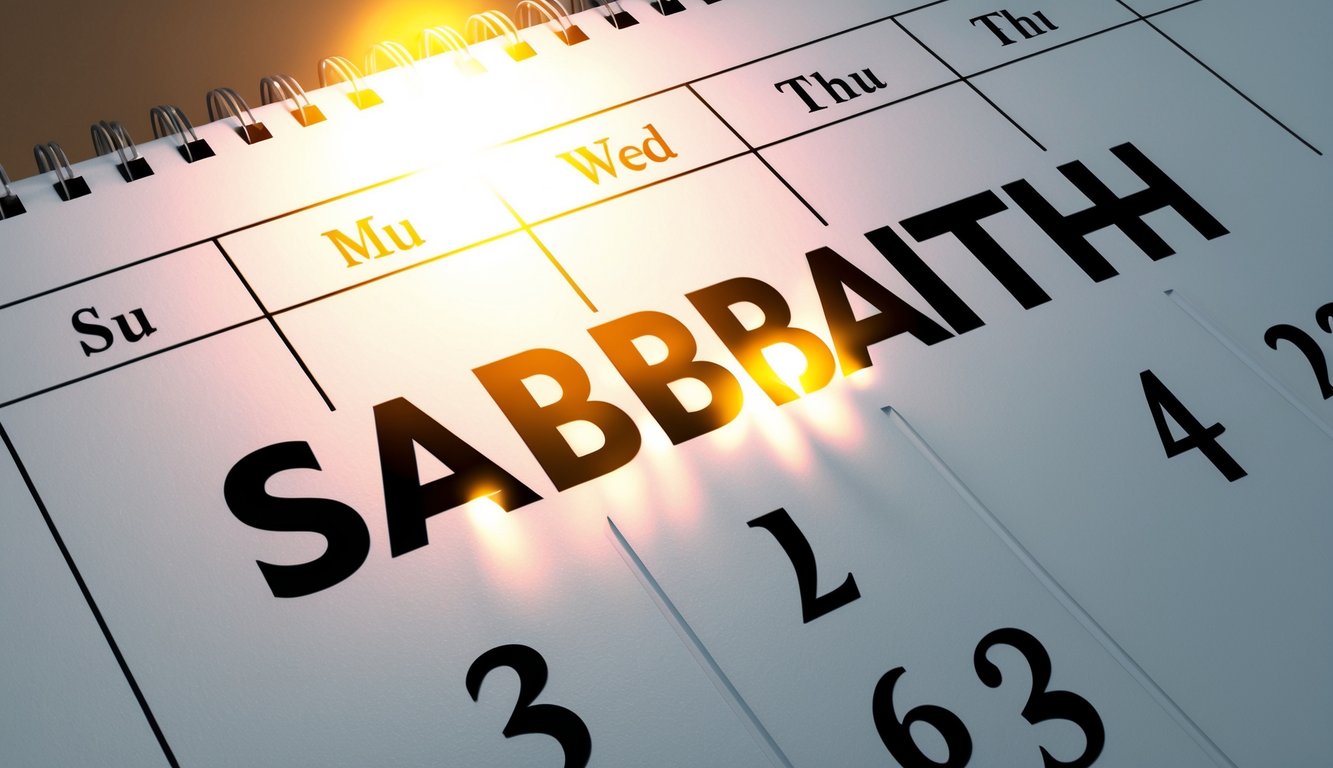 A calendar with the days of the week, with a bright light shining on the word "sabbath."