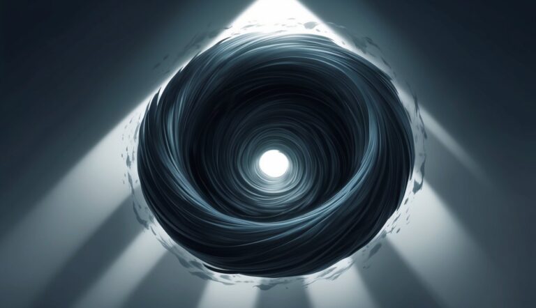 Abstract spiral tunnel with light at the end, dark blue and white