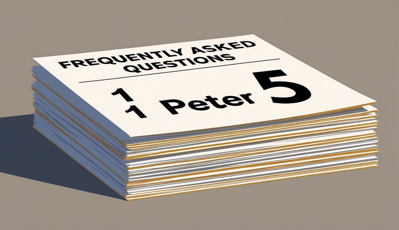 A stack of papers with a "Frequently Asked Questions" heading and the number "1 Peter 5" prominently displayed