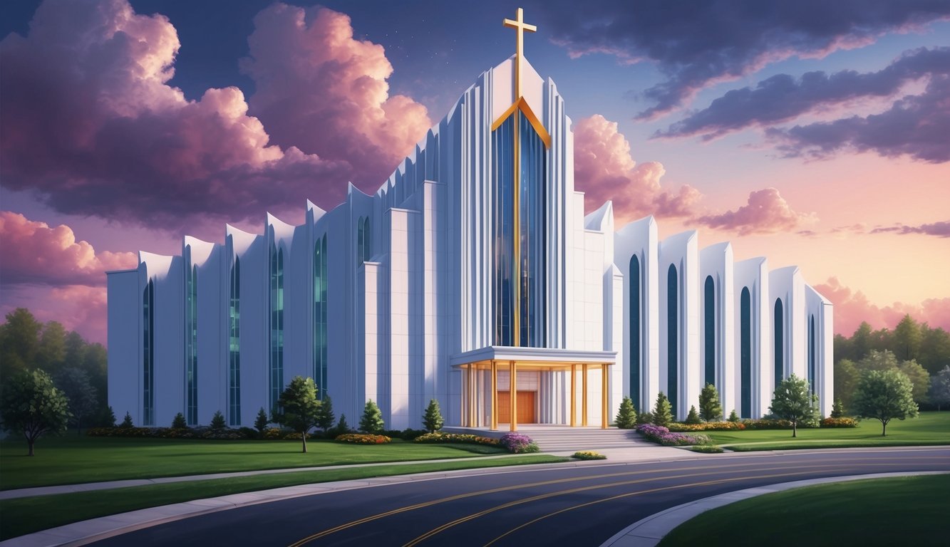 A large, looming mega church with a bright exterior hides a darker side of superficial community bonds and nine hidden secrets