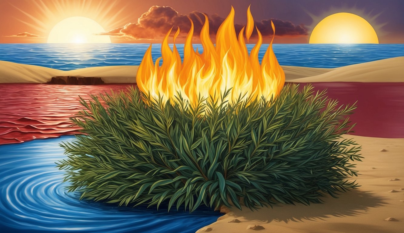 A bush engulfed in flames, yet not consumed.</p><p>Surrounding it, water turning to blood, parting of the Red Sea, manna from heaven, and the sun standing still