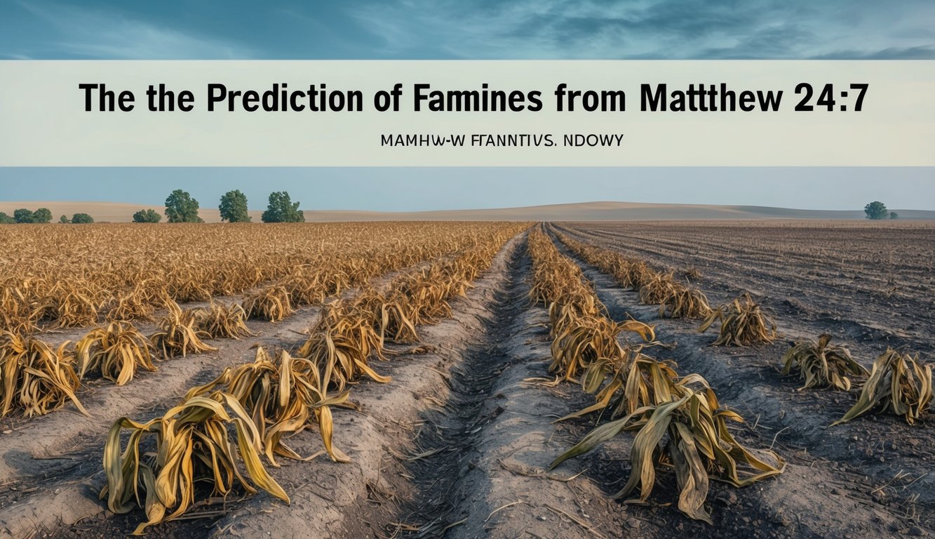 A barren landscape with wilted crops and empty fields, depicting the prediction of famines from Matthew 24:7