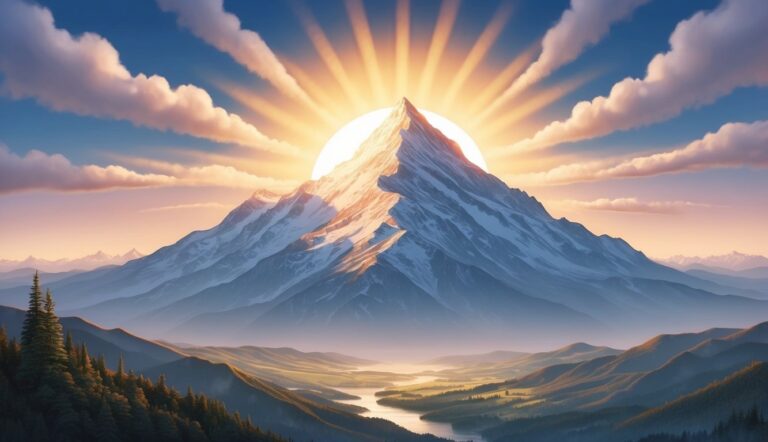 Majestic mountain illuminated by the sun, reflecting psalm 24's theme of god's majesty