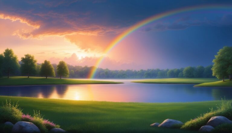 Rainbow over a serene lake, inspiring hope, as seen on a faith-based website