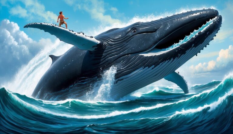Image for "jonah and the whale": a man on a whale in the ocean