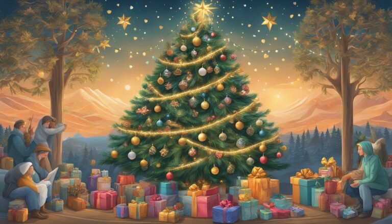 Christmas tree and gifts, illustrating themes of suffering and sacrifice in celebrations