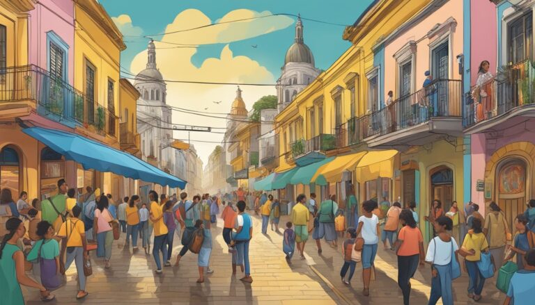 Illustration of a bustling latin american street, relevant to the article's theme