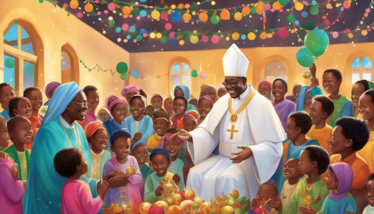 Sudanese archbishop surrounded by children, spreading christmas hope and peace