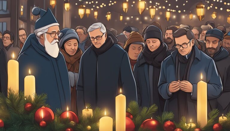 Church leaders grieve at magdeburg christmas market after a tragic attack, surrounded by candles