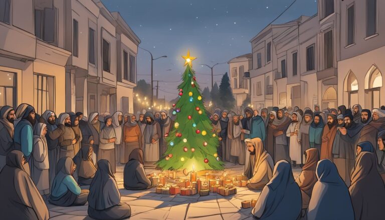 Christian syrians gather around a christmas tree, protesting destruction amid security fears