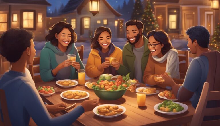 Group of friends enjoying a christmas dinner, embodying prime minister's call