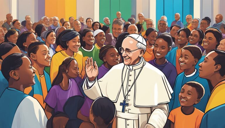 Pope francis waves to a diverse crowd, reflecting inclusivity efforts in 2024