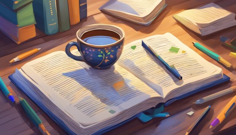 Image for 'overcoming new year depression': book, coffee, pencils, and a calming atmosphere