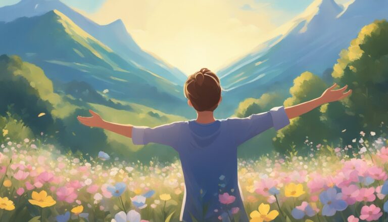 Person with arms outstretched, embracing hope amidst a mountain landscape, for christian singles