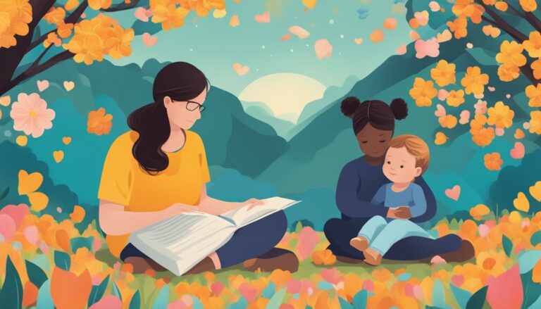 Illustration of a mother reading to children, reflecting dostoevsky's parenting wisdom