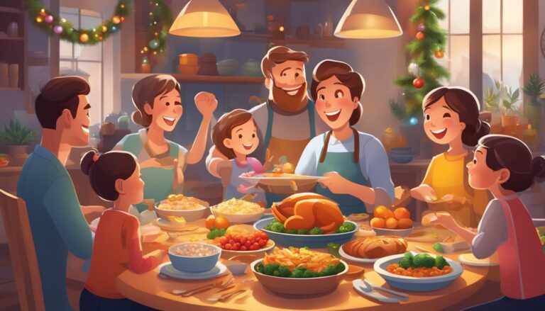 Family enjoying a festive meal together, embodying intentional practices for 2024