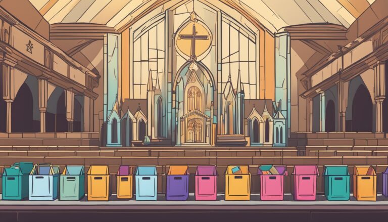 Church interior with donation boxes, reflecting decline in evangelical generosity