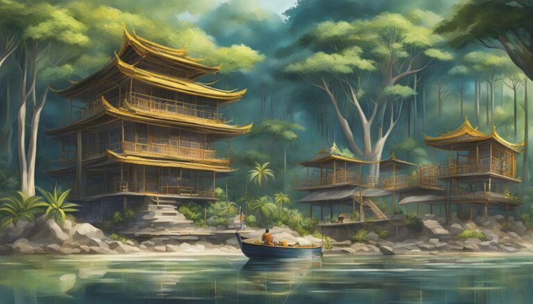 Buddhist temple complex near water, potentially impacted by everglades project