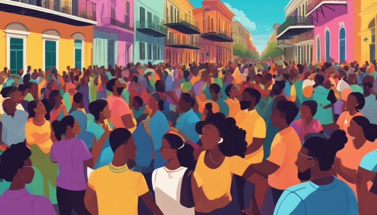 Illustration of a crowd in new orleans, standing together against violence and narratives