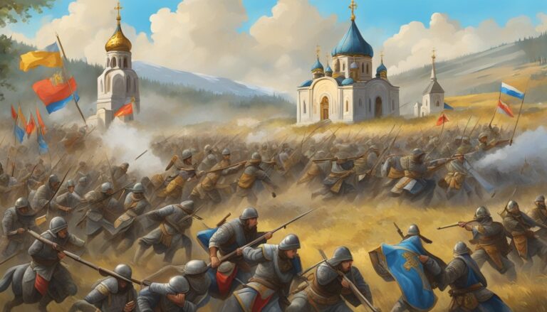 Illustration of a battle, potentially related to the russian orthodox church's conflict in ukraine