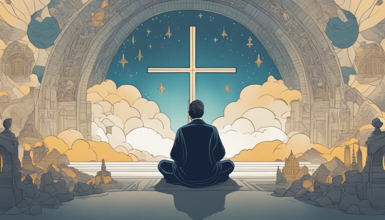 Illustration for article on jimmy carter, depicting a man meditating before a cross