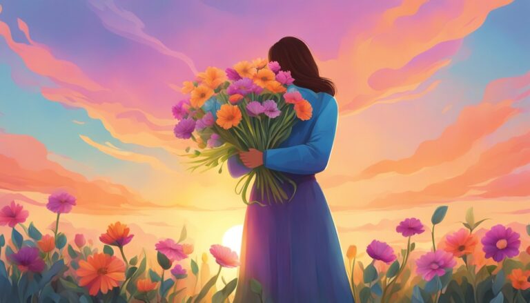 Woman holding flowers, symbolizing hope, on a page about grief