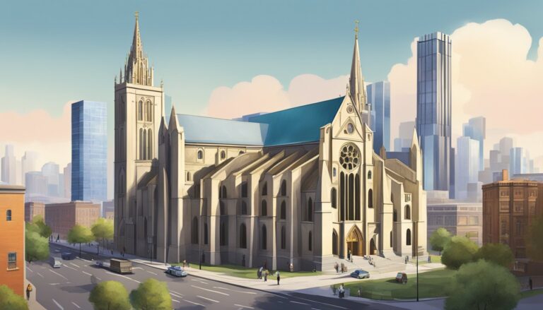 Illustration of a historic london church with a skyscraper, reflecting concerns