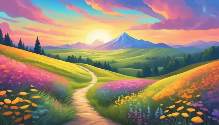 Scenic landscape, path leading to mountains, reflecting jennifer rothschild's journey to heaven