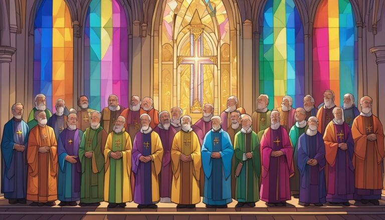 Church of england bishops in robes, facing controversy over same-sex weddings