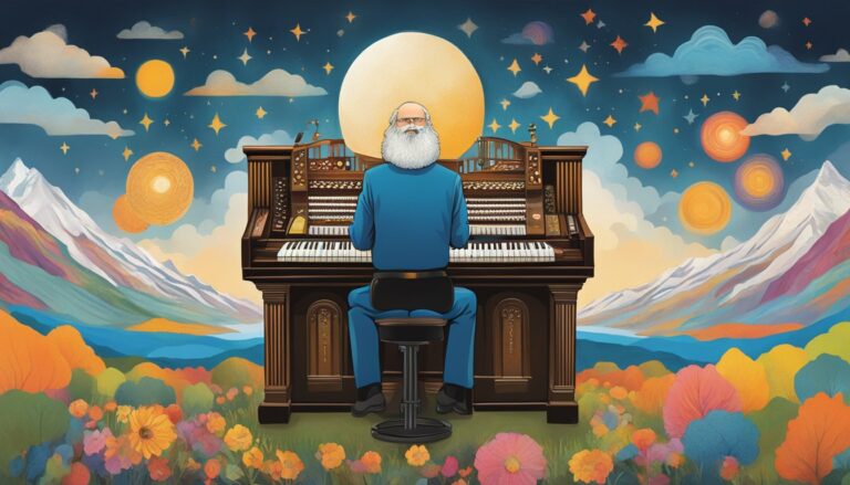 Illustration of garth hudson playing organ, celebrating the band's musical legacy