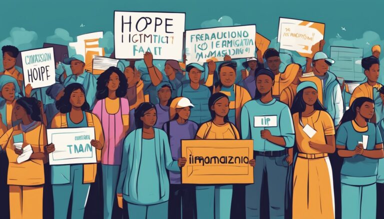 Illustration of protesters holding signs, reflecting jewish organizations' stance on immigration policies