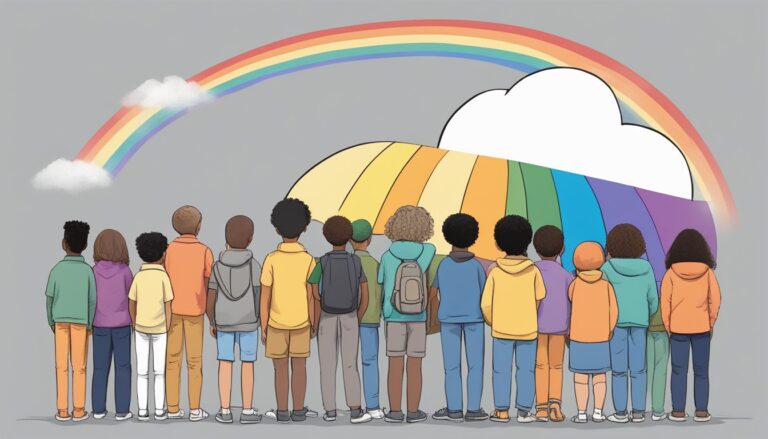 Illustration of children under a rainbow, related to gender-affirming care suspensions